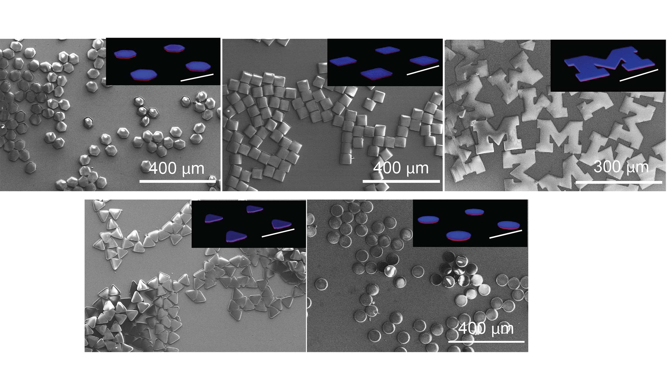 Multi-phasic particles of different shapes can be manufactured with precise control over particles geometry by the Wettability Engendered Templated Self-assembly (WETS) method.